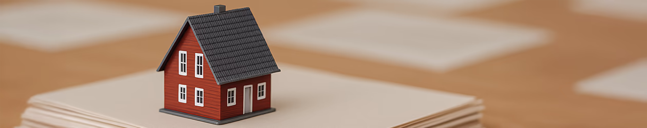 Modellhaus auf Papierstapeln